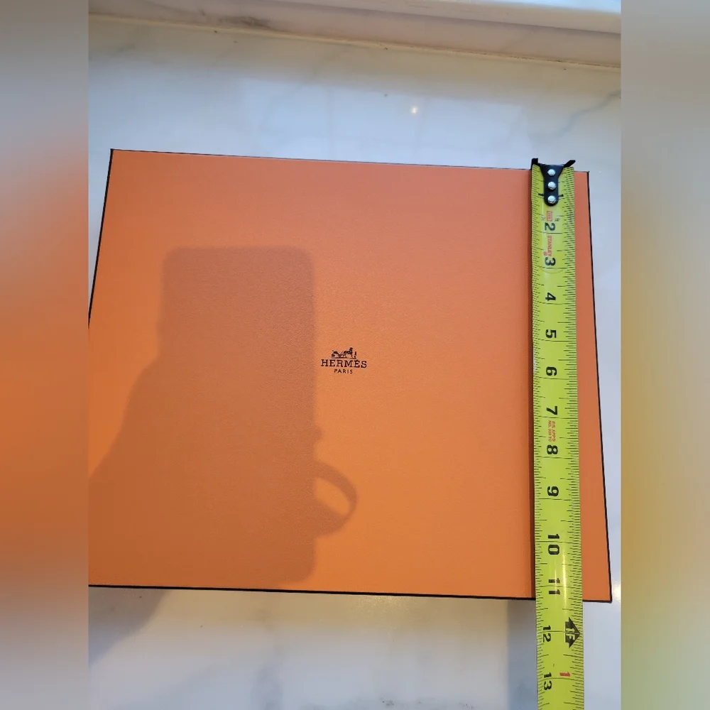 Authentic Hermès Orange Gift Box with Ribbon, Tissue & Card – 13